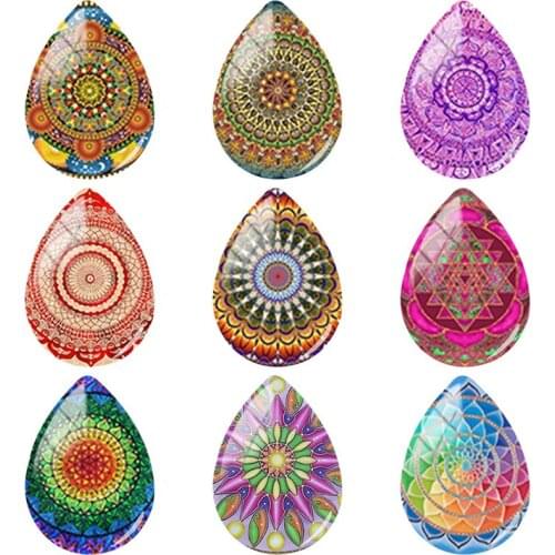 JWEIJIAO Multicolored Decorative Pattern 18x25mm Handmade Tear Drop Shape Glass Flat Back DIY Jewelry Making Findings CT323