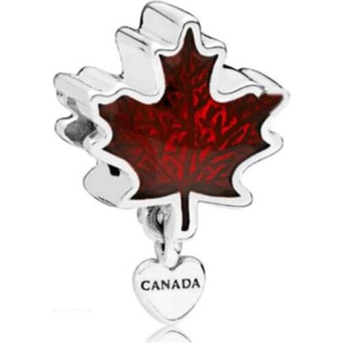 Canada Flag Charm Beads 100% Real 925 Sterling Silver Maple Leaf Charm Beads Fit Original Bracelet Diy Jewelry