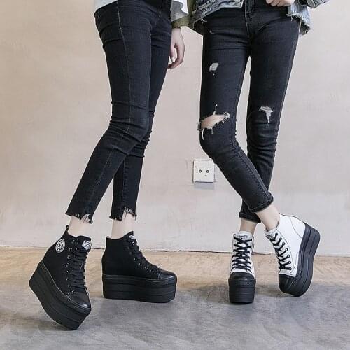 LEOSOXS Women Shoes Black Sneakers Chunky Heels 2021 Autumn Canvas Vulcanize Platform Sneakes White Women Fashion Casual Shoes