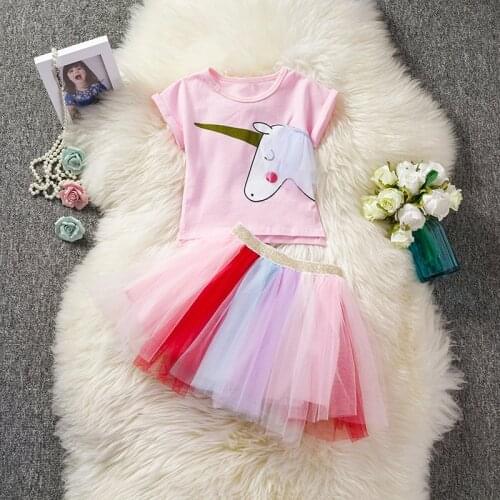 Summer Princess Unicorn Sets Baby Girl Clothes Unicorn Tops+tutu Skirt 2pcs Clothing Cartoon Cute Girls Dresses 2-6Years
