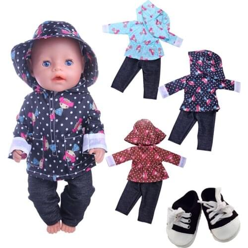 Cute Pattern Casual Raincoat 3Pcs=Hat+Coat+Pants Fit 18 Inch American&43 CM Baby Doll Clothes Accessories,Girls Toys,Generation