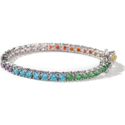 3.5mm AAA Zircon multicolour Roman Bracelet 18K Gold Plated Jewelry Tennis Bracelet Women Zircon Female 7 inches with Box