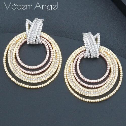 ModemAngel Luxury Trendy Annual Circle Design Full Mirco Paved Crystal Zircon Naija Wedding Drop Earring Fashion Jewelry