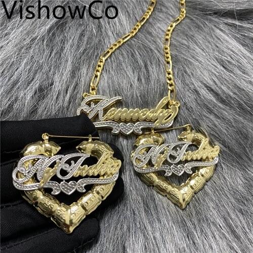 VishowCo Fashion Custom Earrings Bamboo Circle Round Earring DoublePlated Customize Name Earrings Set Gold Heart For Women Gifts