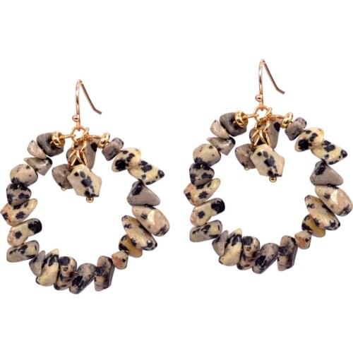 Fashion Jewelry Gold Color Round Circle Natural Crushed Stone Beads Earring Trendy Women Dangle Earrings 2021