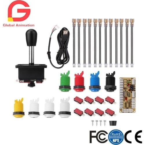 MoPei Arcade Game USB Encoder DIY HAPP Joystick and Push Button Kit with Microswitch for Arcade Video Game Multicade MAME Jamma