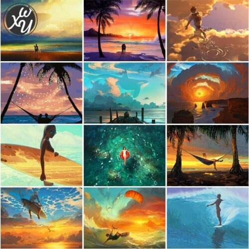 Full Drill Painting Kits Sunset Scenery Diamond Art Mosaic Sea View 5D Round Square Rhinestones Stitch Embroidery for Home Decor