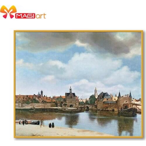 Cross stitch kits Embroidery needlework sets 11CT water soluble Canvas Patterns 14C Full Landscape Bay scenery -NCMS174