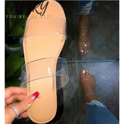 2020 New Women Flip Flop Transparen Double Layer Sandals Flat Bottom Ladies Beach Shoes Outdoor Slippers Pvc Clear Jelly Slides