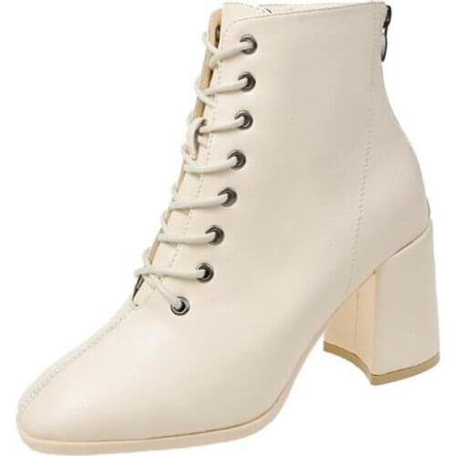 New ladies high heels fashion square head high tube light and comfortable all-match casual shoes women shoelacesHKGS