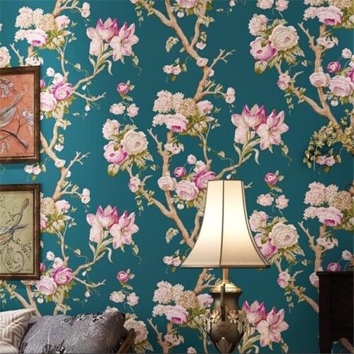 Wellyu papel de parede American Rural Pastoral Retro Green Large Flower Wallpaper Bedroom Bedside Background Wallpaper