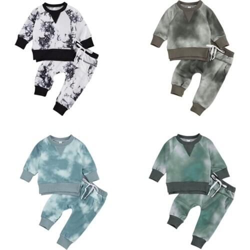 Newborn Baby Boys Outfits Long Sleeve Top Pullover Sweatshirt Long Pants Pajamas Tie Dye Clothes Set Childrens Clothing, 0-24M