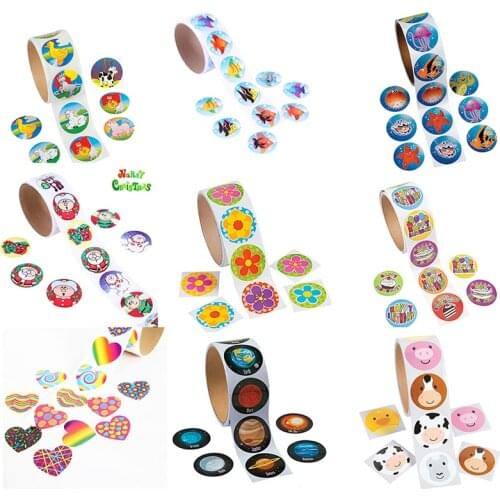 One Roll Cute School Stationery Stickers For Kids Creative Christmas Birthday Gift Fashion Cartoon Animal Santa Claus Sticker