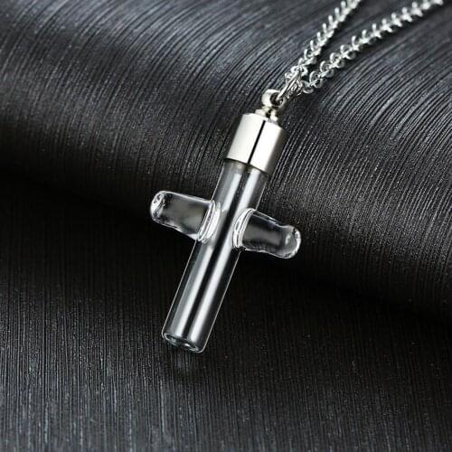 Openable Tube Urn Keepsake Memorial Pendant Necklace Silver Chain 23.62inch