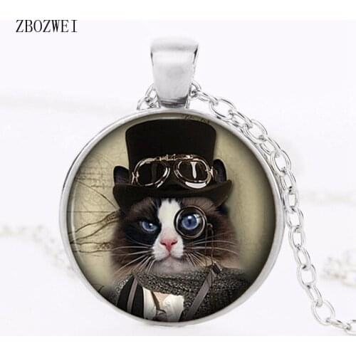 Alice in Wonderland Cheshire cat kitten steampunk necklace pendant handmade womens jewelry mens clothing accessories necklace