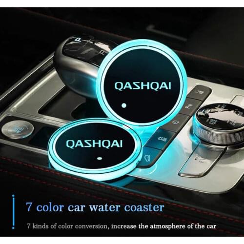Luminous Car Cup Coaster Holder 7 Colorful USB Charging Car Logo Led Atmosphere Light For Nissan Qashqai J10 J11 Accessories