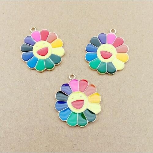 Newest 29*25MM Colorful Enamel Alloy Sunflower Shape Jewelry Charms Gold Tone Plated Oil Drop 40pcs/Lot Ornament Pendant