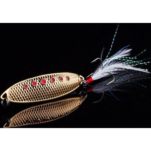 1PC Spoon Lure 7G/10G/15G Metal Fishing Bait 5 Colors Spoon Bass Baits 8# Hook Fishing Tackle Spoon Baits With Feather Tail