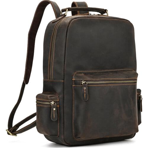 MAHEU Retro Backpack Crazy Horse Leather Travel Bagpack Men 15 inch Laptop Bagpacks Vintage Style Big Capacity Man Male Backpack