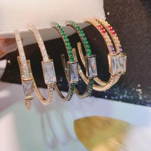 Trendy Geometric circular column Hoop Earrings For Women Accessories Full Cubic Zirconia Earrings pendientes mujer moda E9446