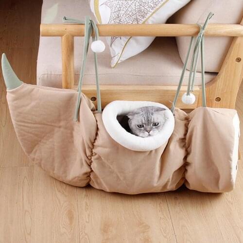 Foldable Cat Tunnel Hanging Lotus Root Hammock Cattery Cradle Pet Sleeping Bag Cat Home Cat Beds