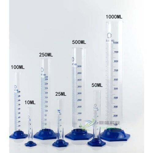 Glass measuring cylinder with scale 10/25/50/100/250/500/1000ml plastic base for chemical experiment