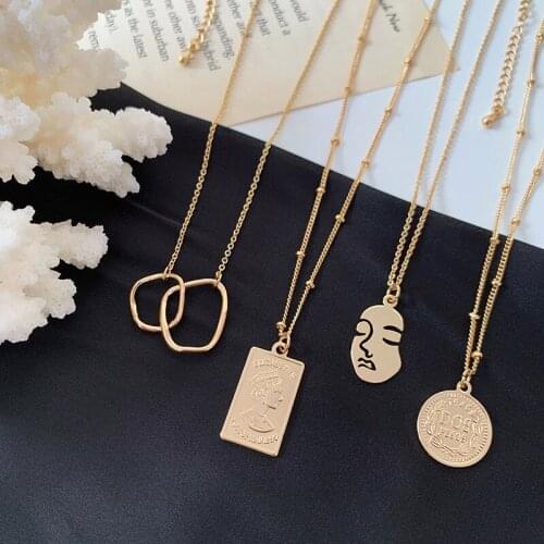 U-Magical 2021 Creative Multiple Abstract Geometric Face Metal Choker Necklace Women Gold Round Coin Pendant Necklace Jewelry