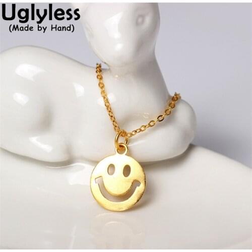 Uglyless Popular Instagram Icons Smiles Pendants for Women 925 Silver Emoticons Necklaces Happy Gifts Smile Jewelry + Chain Gold