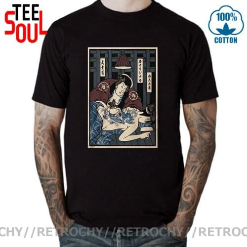 Retrochy Samurai Tattoo Funny Black T-Shirt Cotton Mens Clothing Trend Unisex Tee Casual Tshirt Funny Harajuku hiphop tee shirt