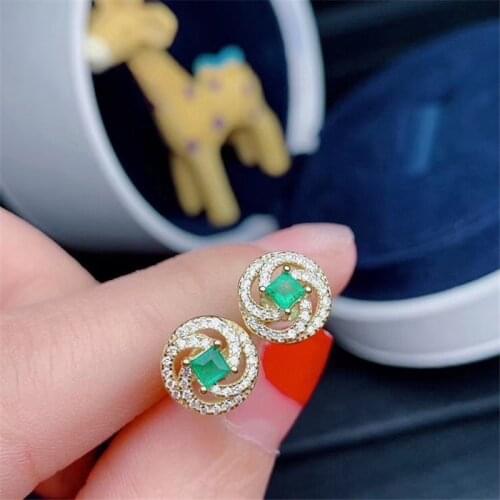 Fashion unique Stars square natural green emerald earrings Natural gemstone earrings 925 silver female party gift jewelry