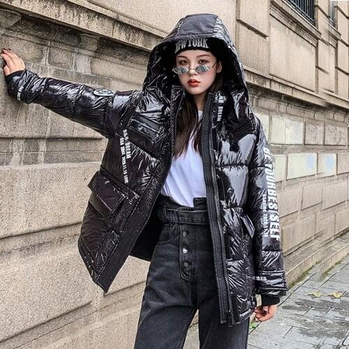 Womens winter cotton coat, womens cotton coat, stand-up collar loose cotton jacket