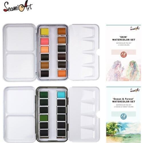 12Color Tin Box Solid Watercolor Skin Water Color Paint for Cartoon & Drawing Art Supplies