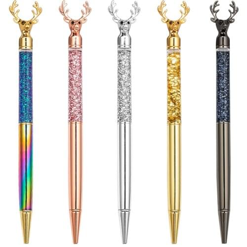 1pcs Creative Bear Head Metal Ballpoint Pen Fashion Christmas Gift Practical Business Office Stationery Crystal Signing Pen