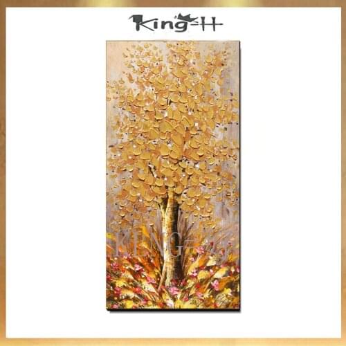 Modern knife thick oil gold money tree handmade abstract canvas oil painting wall decor for living room home decoration no frame