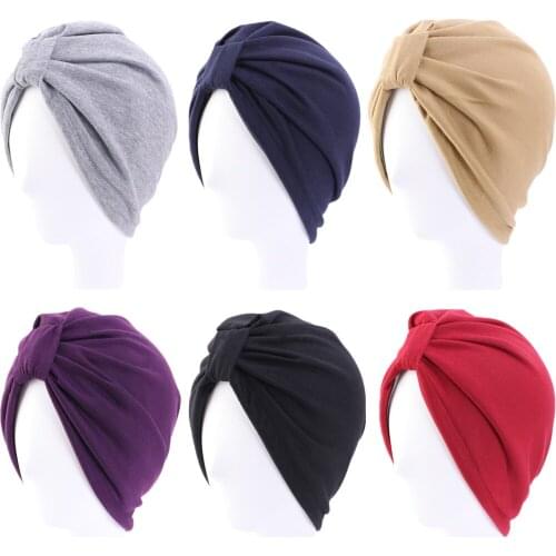 2020 Full Cover Inner Caps Indian Hat Muslim Stretch Turban Cap Islamic Underscarf Bonnet Solid Color Under Scarf Caps Turbante