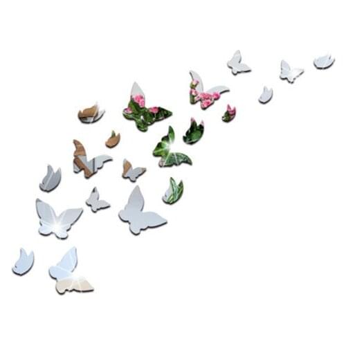 3d mirror wall sticker gold/black/Silver butterfly decoration DIY for living room/wall/window made of ps beautiful and colorfast