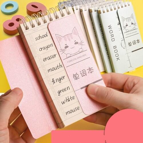 4 Pcs Creative Stationery Notepad English Word Coil Book Cartoon Cat Vocabulary Travel Diary Notebook Hand Memo Book