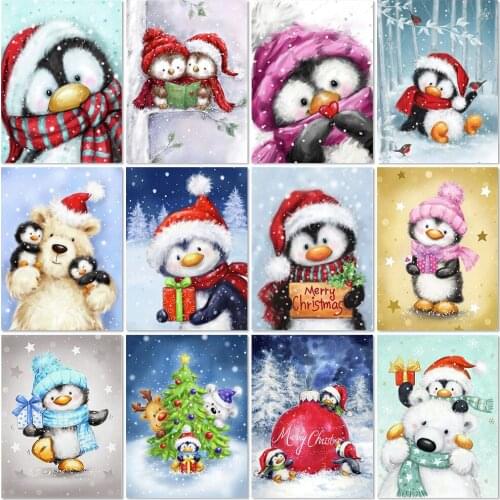 5D Cartoon Diamond Painting Penguin Diamond Embroidery Animal Cross Stitch Rhinestone Mosaic Winter Snow Scene Christmas Gift