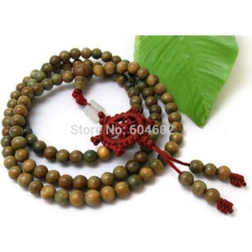 6mm Tibetn Buddhism 108 Green Sandalwood Prayer Bead Mala Necklace