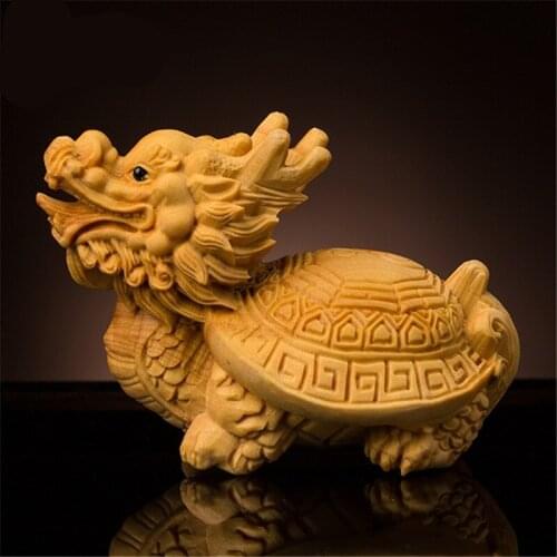 7.5*5*4cm Chinese Buddhist Boxwood Exquisite Carving Dragon Turtle Quality Pocket Handle Pieces Town House Evil Spirits Craft
