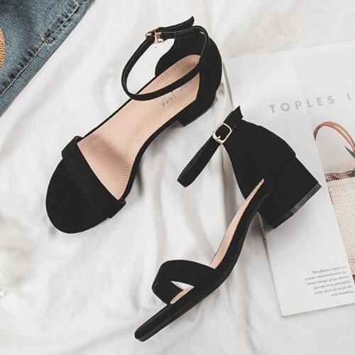 Summer Student sandals women 2020 open toe thick heels sandales ladies shoes closed heels buckle band sandalias big size 40/41