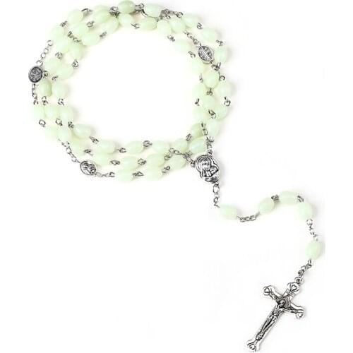 Jesus Christ Cross Pendant Necklaces Alloy Bead Long Chain Mens Women Virgin Mary Christian Fashion Jewelry Rosary Necklace