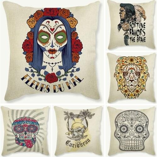 Girl Sugar Skull Cushion Cover Flower Punk Indian Skull Pillow Cover for Sofa Home Decorative Pillow Throw Pillows Cojines