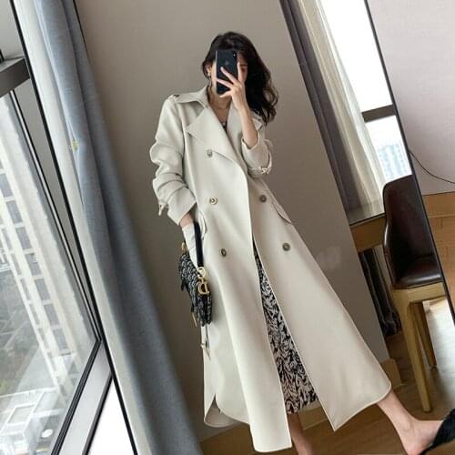 Long Jacket Spring 2021 Women Double Breasted Trench Coat Soft Quality OL Style Elegant Overcoat For Ladies Work Wear