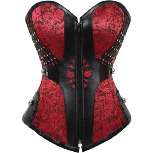 Women Gothic Sexy Corset Underbust Waist Trainer Slimming Shaping Corset Bustier Femme Floral Plus Size Korsett Red Christmas