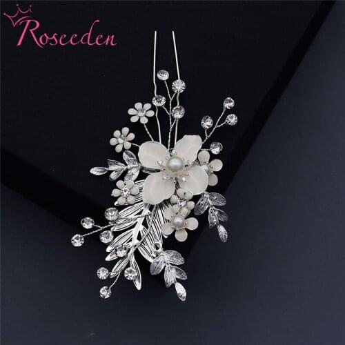 Handmade Crystal Rhinestone Pearls Flower Bridal Wedding Hair Comb Hair Pins Bridesmaids Women Jewelry RE3778