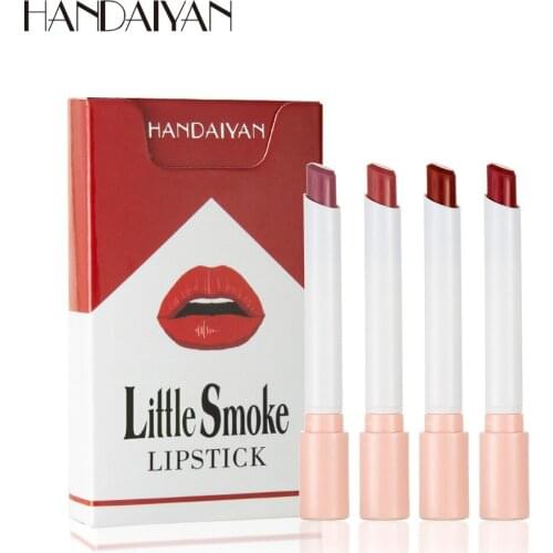 HANDAIYAN 4Pcs/Set Tobacco Tube Matte Velvet Little Smoke Long-Lasting Red Lipstick Set Nude Lip Stick Makeup Kit Cosmetics