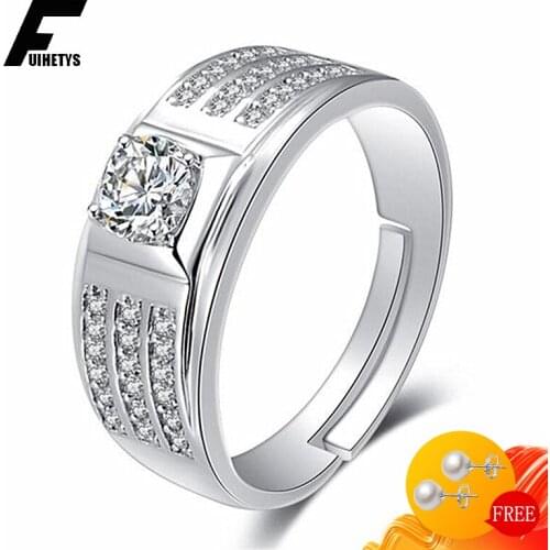 Luxury Men Ring 925 Silver Jewelry Inlaid Zircon Gemstone Open Finger Rings for Women Wedding Engagement Party Gift Accessories