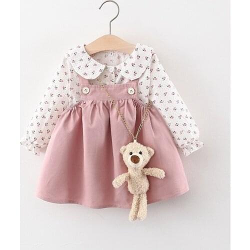 Fashion Autumn Girls Kids Princess Dress Children Baby Infants Overall Cartoon Dresses Vestidos+Long Sleeve Tops Shirt S12747
