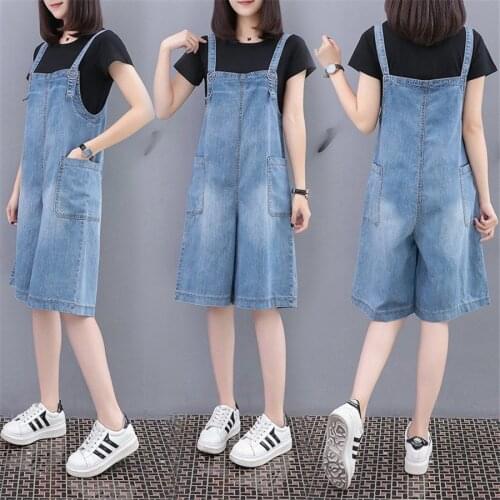 Women Jumpsuit Denim Playsuits Wide Leg Pants Summer Sleeveless Fashion Casual Jean U-Neck Loose Rompers 5XL